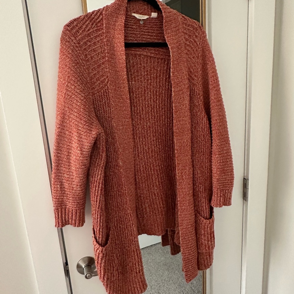 Lucky Brand Brown Cardigan Sweater with Chunky Knit and Relaxed Fit